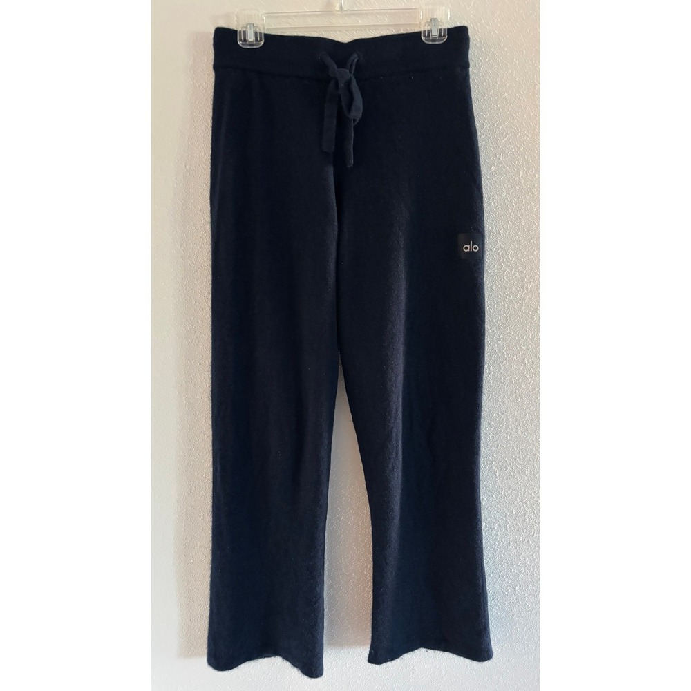 Alo Jet Set Cashmere Pants Womens Medium Blue High Waist Wide Leg Travel Comfort